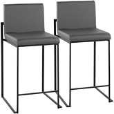 Fuji High Back 26" Counter Stool in Grey Leatherette & Black Steel (Set of 2)